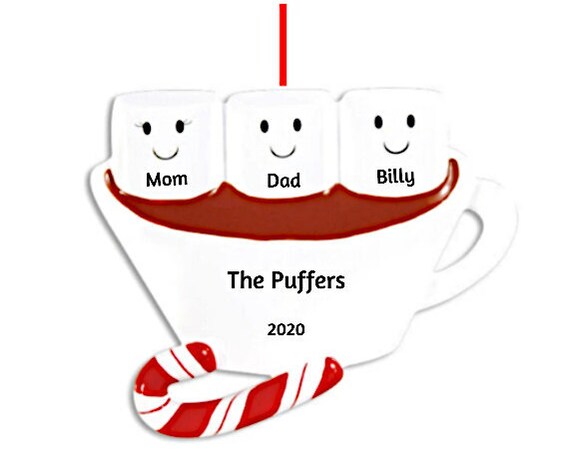 Family of 3 Christmas Ornament - Hot Chocolate Family of Three Hand Personalized Christmas Ornament 2022