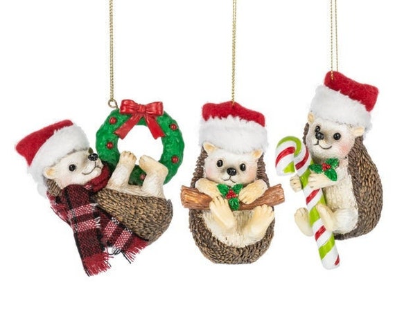 Festive Holiday Hedgehog Christmas Ornaments