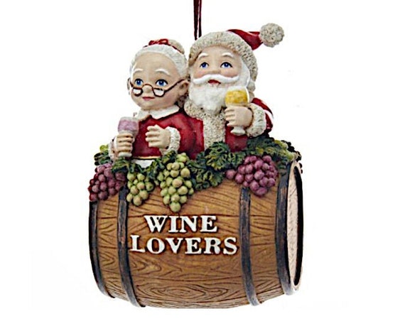 Mr. & Mrs. Claus Red Wine and White Wine "Wine Lover" Barrel Ornament 2022