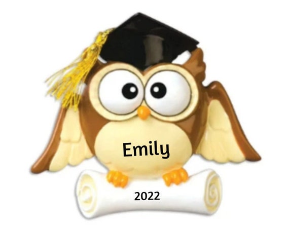 Owl Graduate with Cap and Diploma Personalized Christmas Ornament - Wise Owl New Grad - Graduation Hand Personalized Christmas Ornament 2022