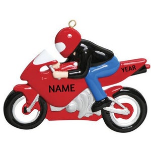 Personalized Motorcycle Ornament - Red Sports Bike Motorcycle Ornament - Motorcycle Racing Ornament - Custom Biker Ornament with Name