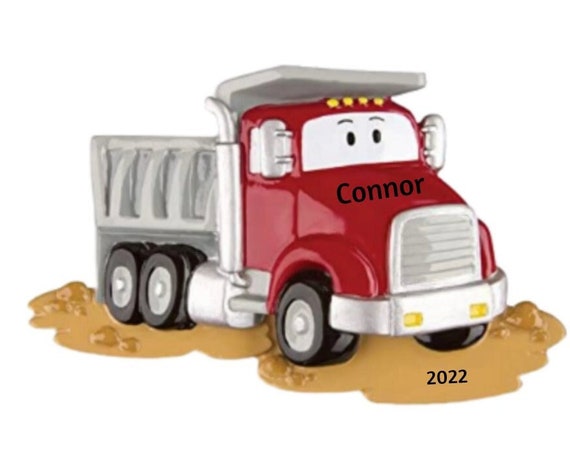 Red Bulldozer Truck - Dump Truck Ornament - Hand Personalized Construction Truck Christmas Ornament