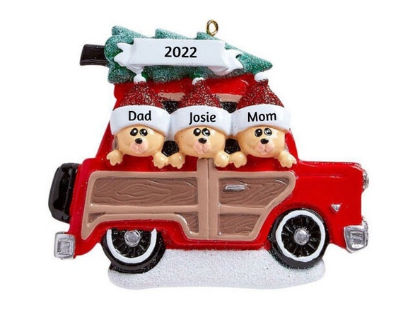 3 Bears Road Trip in Red Station Wagon Car Hand Personalized Christmas Ornament 2022