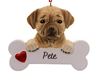 Puggle Personalized Christmas Ornament- Puggle Dog Bone - Hand Personalized Christmas Ornament 2024