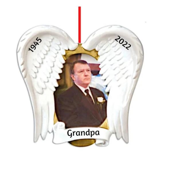 In Loving Memory Angel Wing Picture Frame Ornament - in Memoriam Photo Frame - Hand Personalized Christmas Ornament