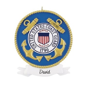 Personalized Coast Guard Ornament - Coast Guard Blue and Gold Shield Personalized Holiday Christmas Ornament - Nautical Ornament