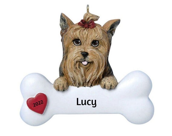 Yorkie Dog Personalized Christmas Ornament- Yorkshire Terrier Dog Bone - Hand Personalized Christmas Ornament 2022