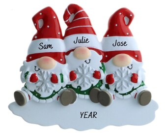 Gnome Family of 3 - 3 Christmas Gnomes Personalized Christmas Ornament 2023