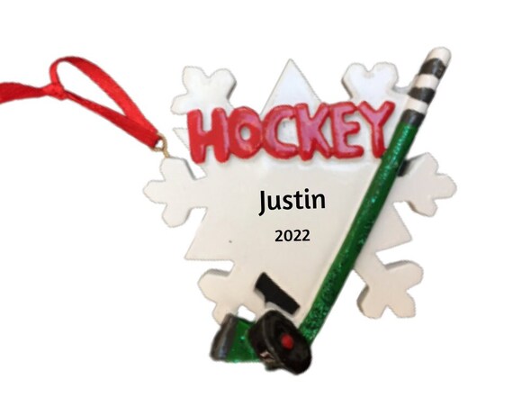Hockey Stick and Puck Snowflake Hand Personalized Holiday Christmas Ornament - Ice Hockey Christmas Ornament 2022