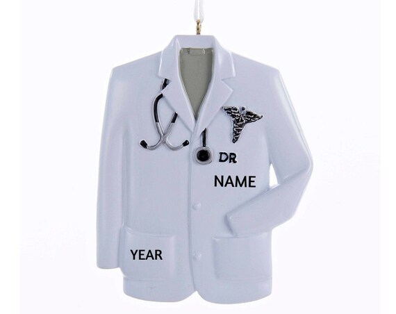 Doctor Coat Ornament -MD White Coat with Stethoscope Hand Personalized Christmas Ornament 2022