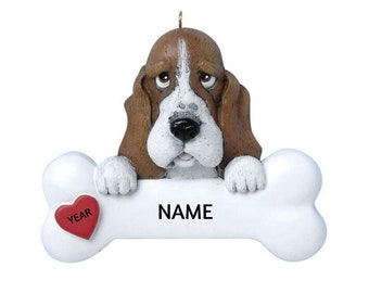 Basset Hound Personalized Christmas Ornament- Basset Hound Dog Bone - Hand Personalized Christmas Ornament 2024