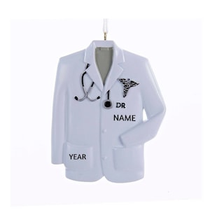 Doctor Coat Ornament - MD White Coat with Stethoscope Hand Personalized Christmas Ornament - Medical School Ornament - Gift for Doctor