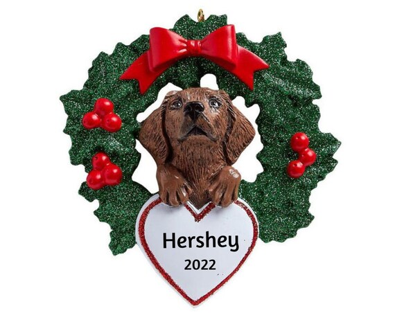 Chocolate Lab Dog In Christmas Wreath Personalized Ornament - Brown Labrador Retriever Personalized Christmas Ornament 2022