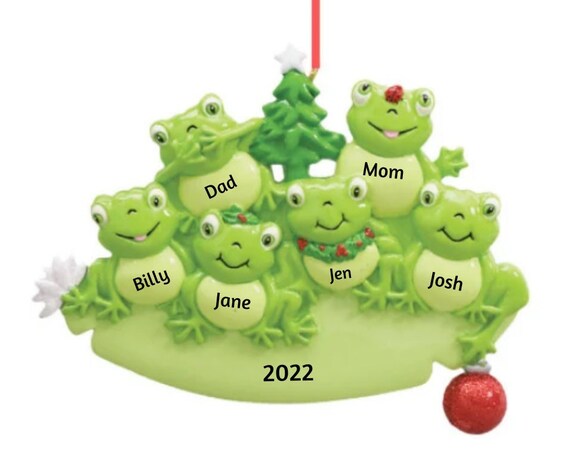 Family of 6 Frogs Personalized Christmas Ornament - Six Frogs on a Lily Pad Hand Personalized Christmas Ornament 2022