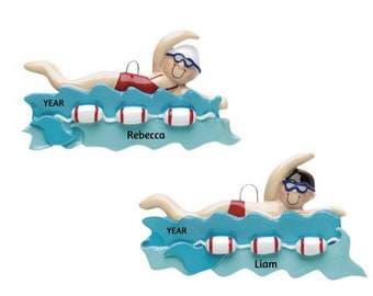 Personalized Swimming Christmas Ornaments | Boy or Girl Swimmer in Pool Ornament | Swimmer Ornaments | Swim Coach Gift | Swim Team Gifts