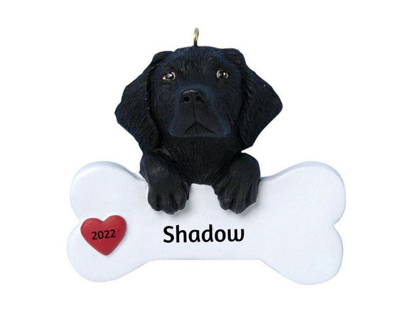 Black Labrador Retriever Personalized Christmas Ornament- Black Lab Dog Bone Hand Personalized Christmas Ornament 2022
