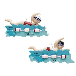 Personalized Swimming Ornaments - Boy or Girl Swimmer in Pool Ornament - Swimmer Ornaments - Swim Coach Gifts - Swim Team Gifts