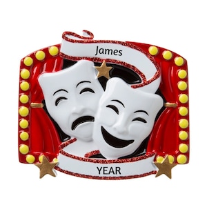 Personalized Theatre Ornament -Theater Masks Christmas Ornament-Actor, Actress Ornament - Drama Club Ornament-Broadway Show Musical Ornament
