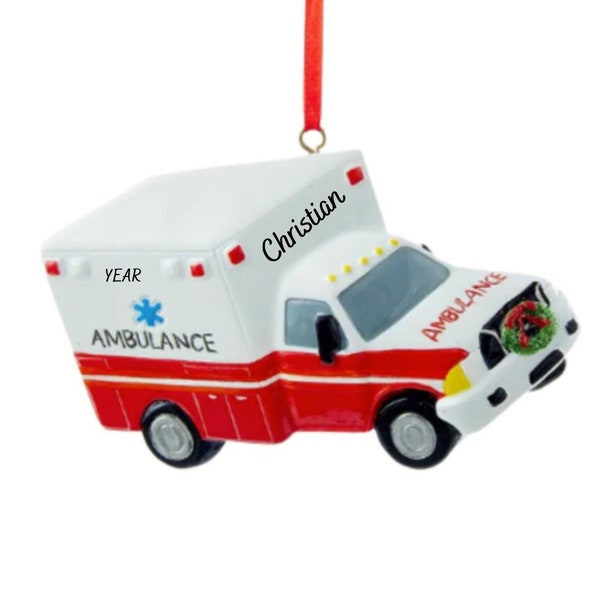 Ambulance with Christmas Wreath Personalized Christmas Ornament - EMT Medical Hand Personalized Christmas Ornament 2024