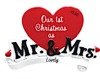Our First Christmas as Mr. and Mrs. Christmas Ornament- Newlywed Hand Personalized Christmas Ornament - Just Married 2024