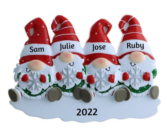 Gnome Family of 4 - 4 Christmas Gnomes Personalized Christmas Ornament 2022