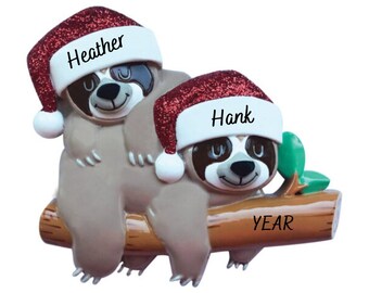 Personalized Sloth Couple Ornament - Sloth Couple Ornament - Christmas Sloth Ornament - Ornament Exchange - Sloth Holiday Gifts