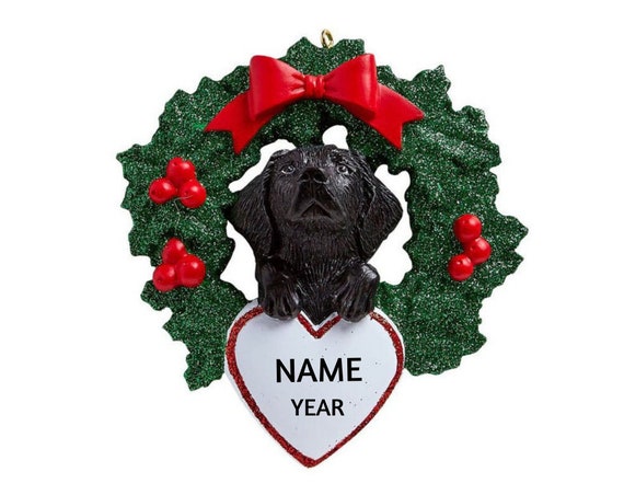 Black Lab Dog In Christmas Wreath Personalized Ornament - Black Labrador Retriever Personalized Christmas Ornament 2022