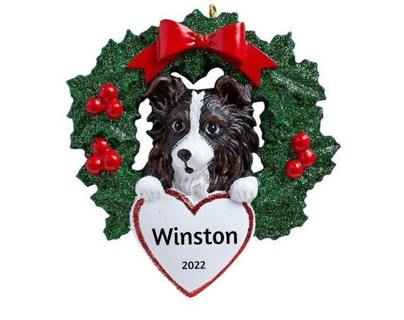 Australian Sheepdog in Wreath Personalized Christmas Ornament- Australian Sheepdog Hand Personalized Christmas Ornament 2022