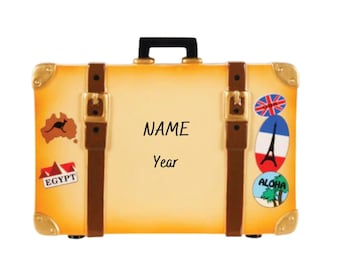 World Travel Luggage Christmas Holiday Ornament - World Traveler Suitcase Trunk- Vacation Ornament