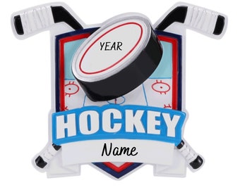 Personalized Hockey Ornament - Hockey Player Ornament - Hockey Team Gifts - Ice Hockey Ornament - Hockey Stick and Puck Ornament