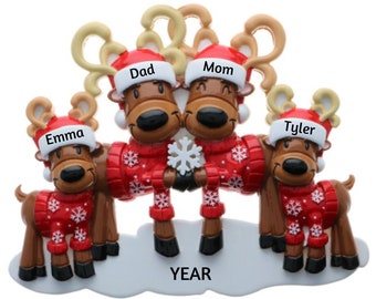 Personalized Reindeer Family Ornament - Family of 4 Reindeer Christmas Ornament - Reindeer Family of Four Ornament - Custom Family Ornaments