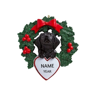 Black Lab Dog In Christmas Wreath Personalized Ornament - Black Labrador Retriever Personalized Christmas Ornament