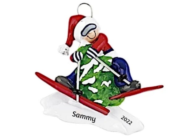 Skiing - Skier in Tree - Hand Personalized Christmas Ornament
