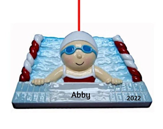Swimmer Girl in Pool Personalized Ornament - Swim Team - New Swimmer taking Swimming Lessons - Hand Personalized Christmas Ornament