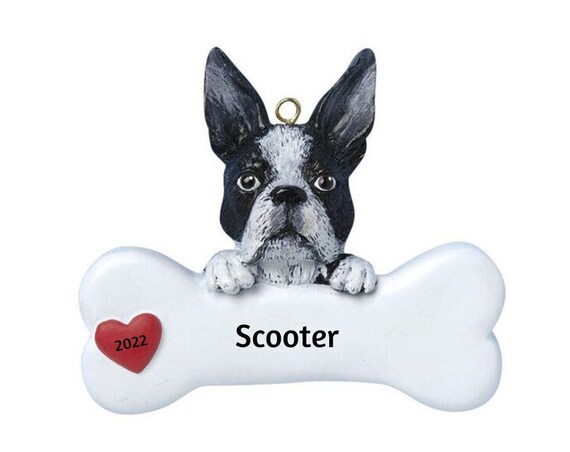 Boston Terrier Personalized Christmas Ornament- Boston Terrier Dog Bone - Hand Personalized Christmas Ornament 2022