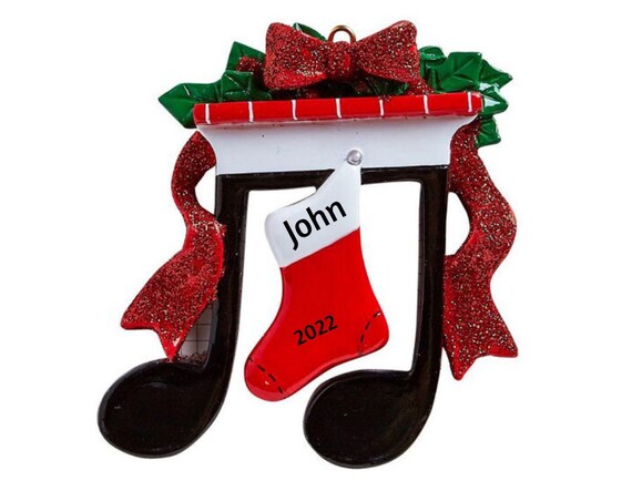 Music Note Christmas Mantle with Stocking Personalized Christmas Ornament - Music Lover - Choir Band- Hand Personalized Christmas Ornament