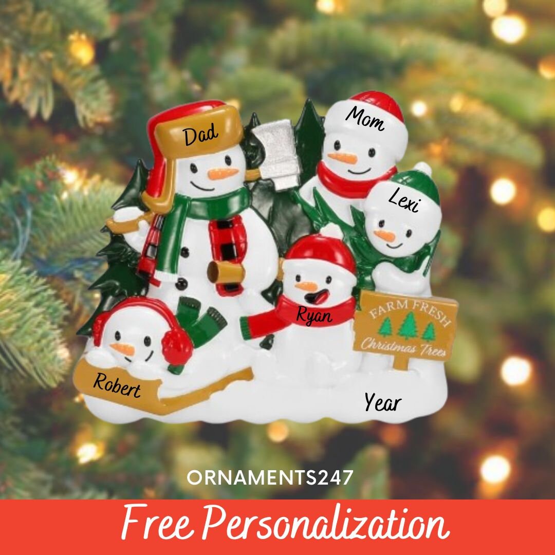 Personalized Snowman Family Ornament - Family of 5 - 5 Snowmen at ...