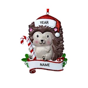 Personalized Hedgehog Christmas Ornament - Festive Christmas Hedgehog Ornament - Woodland Animal Christmas Ornaments - Free Personalization