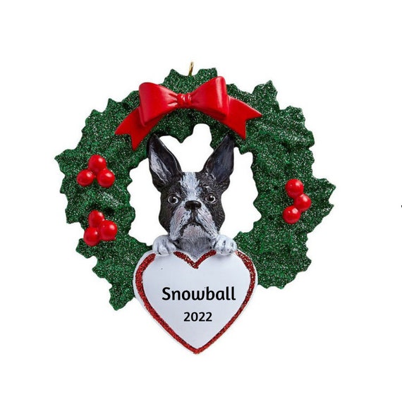 Boston Terrier Dog In Christmas Wreath Personalized Ornament - Boston Terrier Personalized Christmas Ornament 2022