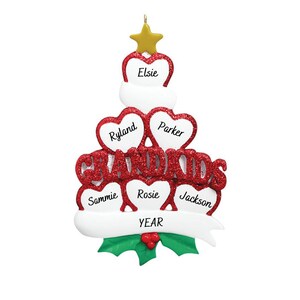 Personalized Grandparents Ornament - Grandchildren with 6 Hearts Personalized Ornament - 6 Grandkids Ornament - Gift for Grandparents