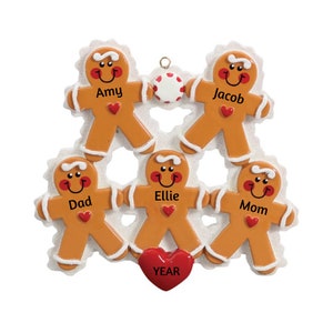 Personalized Gingerbread Family Ornament - Grandchildren Ornament- Gingerbread Ornament - 5 Gingerbread Cookies Personalized Family Ornament