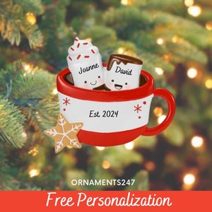 Personalized Hot Chocolate Couple Ornament - Marshmallow Couple Ornament - Family of 2 Ornament- Marshmallow Mug Couple Ornament - Hot Cocoa
