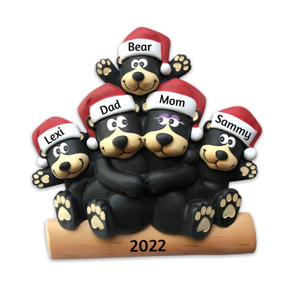 5 Black Bears Family Personalized Christmas Ornament 2022