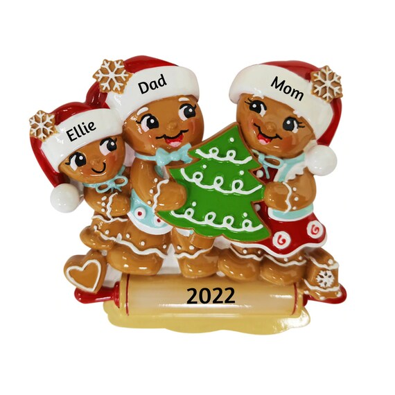 Nostalgic Gingerbread Family of 3 Christmas Ornament - Three Gingerbread Cookies Hand Personalized Family Ornament - Made With Love 2022