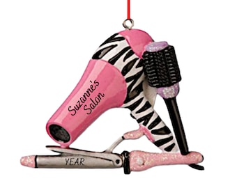 Adorno de peluquero personalizado - Adorno de secador - Regalo para peluquero - Regalo para peluquero - Rizador - Personalización gratuita