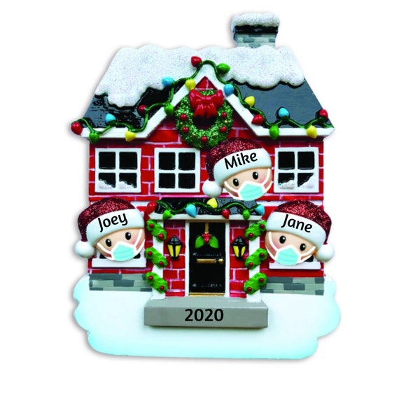 Family of 3 Wearing Face Masks Personalized Christmas Ornament - Quarantine COVID-19 Coronavirus Mask Christmas Ornament 2022