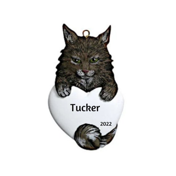Maine Coon Cat Heart Personalized Ornament - Maine Coon Cat Hand Personalized Christmas Ornament 2022