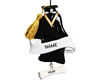 Graduate Personalized Ornament - Cap and Gown with Diploma - Hand Personalized Christmas Ornament 2023