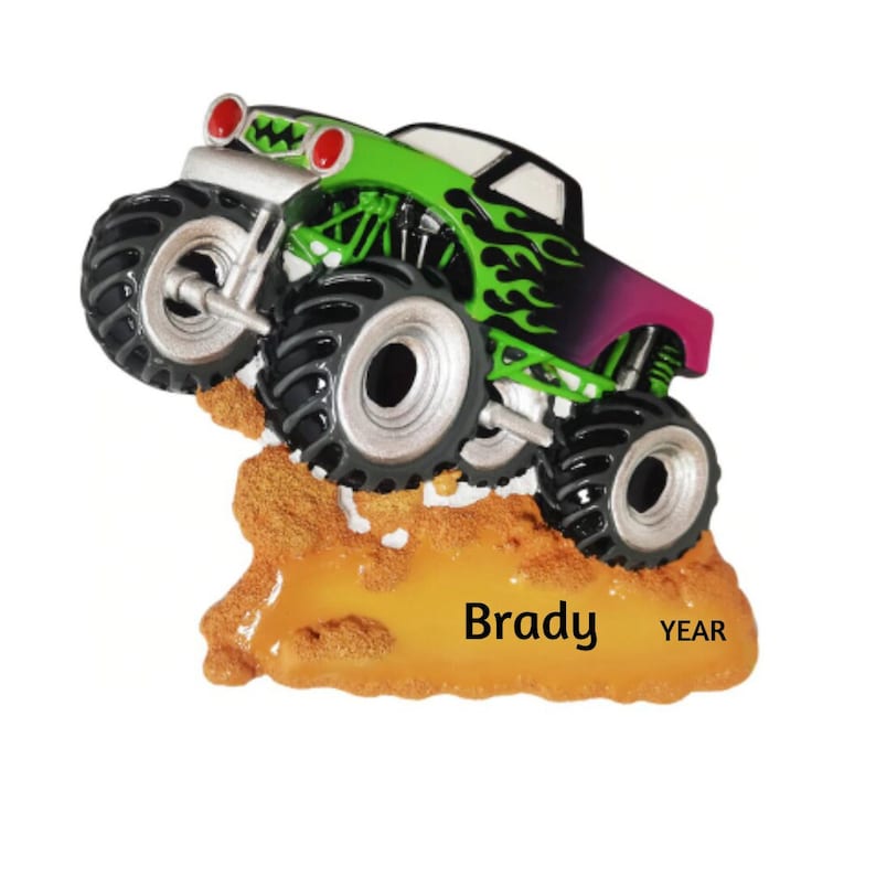 Personalized Monster Truck Christmas Ornament - Monster Truck Ornament - Monster Jam Ornament - Monster Truck with Green Flames Ornament image 1