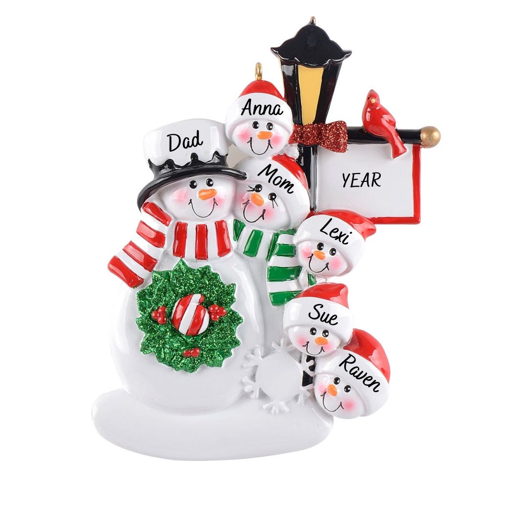 Personalized Snowman Family Ornament - Family of 6 Ornament - 6 Snowmen ...